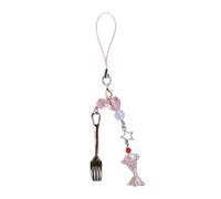 MALSSE Bel ciondolo a forma di forchetta con perline, ciondolo a forma di fiore, portachiavi per telefono, per donne, elegante decorazione per telefono, borsa o zaino