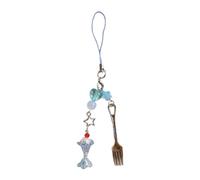 MALSSE Bel ciondolo a forma di forchetta con perline, ciondolo a forma di fiore, portachiavi per telefono, per donne, elegante decorazione per telefono, borsa o zaino