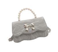 MALSSE Borsa a mano piccola con perle e perline con manico superiore con tracolla regolabile per le donne in pelle PU con fiocchi dolci borsa a tracolla borsa da donna alla moda, grigio, One Size