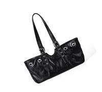 MALSSE Borsa a tracolla borchiata a tema moto Edgy borsa a tracolla convertibile borsa ascellare pratica resistente all'usura PU interni spaziosi borsa in pelle PU di grande capacità, Nero , One Size