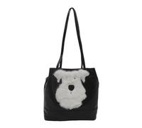 MALSSE Borsa a tracolla con cane in stile cartone animato, spaziosa e pratica, borsa a tracolla in poliuretano, borsa a tracolla per tutti i giorni, lavoro e viaggio, Nero , One Size