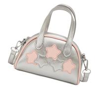 MALSSE Borsa a tracolla da donna a cinque punte con stella borsa a tracolla in pelle PU borsa messaggeri moda bowling shopping donna tracolla squisita bowling borsa a stella a cinque punte, Argento