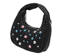 MALSSE Borsa a tracolla da donna alla moda a mezzaluna borsa con strass borsa a tracolla in pelle PU borsa a tracolla da donna borsa a pieghe in pelle PU per tutti i giorni, Nero , One Size