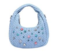 MALSSE Borsa a tracolla da donna alla moda a mezzaluna borsa con strass borsa a tracolla in pelle PU borsa a tracolla da donna borsa a pieghe in pelle PU per tutti i giorni, Blu, One Size