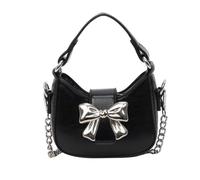 MALSSE Borsa a tracolla da donna in pelle PU con fiocco, borsa per la spesa, alla moda, con tracolla a catena, borsa a tracolla da donna, borsa a tracolla con fiocco, bella borsa a tracolla, Nero