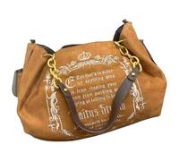 MALSSE Borsa a tracolla da donna in tela estetica a forma di zucca vintage lettera ricamo maniglia a catena tracolla regolabile borsa in tela di grande capacità, Marrone, One Size