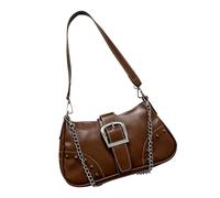 MALSSE Borsa a tracolla di colore solido di modo per le donne pratica borsa dell'unità di elaborazione borsa casual ascellare con la decorazione della catena, Marrone scuro, One Size