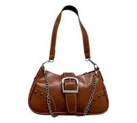 MALSSE Borsa a tracolla di colore solido di modo per le donne pratica borsa dell'unità di elaborazione borsa casual ascellare con la decorazione della catena, Marrone chiaro, One Size