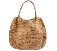 MALSSE Borsa a tracolla in paglia per le donne spaziosa borsa da spiaggia in tessuto con comoda maniglia grande borsa a cestino ascellare borsa in paglia, Tinta unita Khaki Ha, One Size