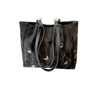 MALSSE Borsa a tracolla in pelle PU alla moda con dettaglio farfalla borsa grande capacità borsa con cerniera tinta unita borsa ascellare per donna moda borsa in pelle PU, Nero , One Size