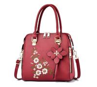 MALSSE Borsa a tracolla ricamata alla moda PU borsa a tracolla borsa unica per varie occasioni borsa a tracolla, Rosso, One Size