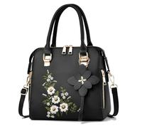 MALSSE Borsa a tracolla ricamata alla moda PU borsa a tracolla borsa unica per varie occasioni borsa a tracolla, Nero , One Size