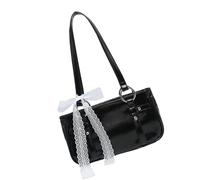 MALSSE Borsa a tracolla unica in pelle PU decorata con catena in lega, adatta per viaggi quotidiani e riunioni gotiche, Pizzo nero., One Size