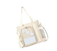 MALSSE Borsa a tracolla uniforme da scuola giapponese Campus trasparente con finestra a tracolla Anime Pin Display Grande Capacità Borsa da scuola resistente all'acqua Itabag, Beige, One Size