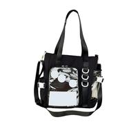 MALSSE Borsa a tracolla uniforme da scuola giapponese Campus trasparente con finestra a tracolla Anime Pin Display Grande Capacità Borsa da scuola resistente all'acqua Itabag, Nero , One Size