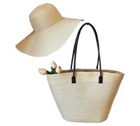 MALSSE Borsa creativa in paglia con grande capacità borsa a tracolla per donne e ragazze elegante e pratica borsa a tracolla elegante sotto le ascelle, Beige, With a hat