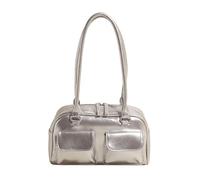 MALSSE Borsa da donna alla moda retrò ascellare tinta unita doppia tasca spalla PU pelle ascella borsa per lavoro e viaggio PU pelle ascelle, Argento, One Size