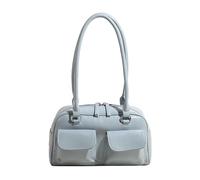 MALSSE Borsa da donna alla moda retrò ascellare tinta unita doppia tasca spalla PU pelle ascella borsa per lavoro e viaggio PU pelle ascelle, Blu, One Size