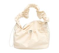MALSSE Borsa da donna estetica casual in nylon ascellare pieghettato increspato coulisse spalla tinta unita borsa a tracolla ascella ascella borsa, Bianco riso., One Size