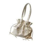 MALSSE Borsa da donna sotto le ascelle con fiocchi borsa all-matching borsa ascella grande capacità secchio scuola estetica spalla donna secchio archi ascella pelle PU ascella spalla estetica, bianco