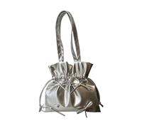 MALSSE Borsa da donna sotto le ascelle con fiocchi borsa all-matching borsa ascella grande capacità secchio scuola estetica spalla donna secchio archi ascella pelle PU ascella spalla estetica, Argento
