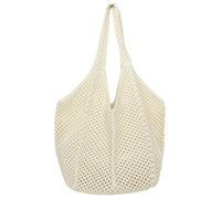 MALSSE Borsa da spiaggia alla moda in maglia all'uncinetto per le donne borsa a tracolla borsa accessorio per vacanze avventure borsa da viaggio leggera, Beige, One Size