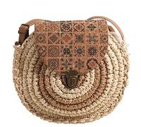 MALSSE Borsa da spiaggia in paglia per le donne a tracolla carina borsa piccola rotonda a tracolla alla moda messenger donna spalla piccola paglia rotonda spiaggia Crossbody carino borsa, Riso Con
