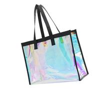 MALSSE Borsa da spiaggia trasparente arcobaleno con ampio spazio borsa a tracolla borsa casual per uno stile di vita attivo essenziale attrezzatura da nuoto Carryall, Nero , One Size