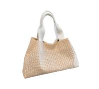 MALSSE Borsa di paglia casual borsa da spiaggia borsa grande capacità maniglia superiore spalla tessuta a mano per varie occasioni semplice, Beige, One Size
