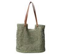MALSSE Borsa di paglia da donna moda spiaggia borsa grande capacità borsa scava fuori spalla ragazze tessitura vacanza donna spalla paglia borsa fatta a mano scavare spiaggia semplice, Verde, One Size