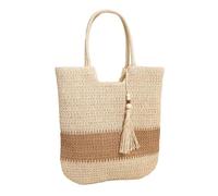 MALSSE Borse da spiaggia in tessuto di paglia Borsa da spiaggia coreana di grande capacità borsa a righe borsa da vacanza a righe per ragazze borsa, Beige, One Size