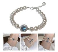 MALSSE Braccialetto regolabile elegante da donna con pietra blu charm catena a mano perle moda perline braccialetto gioielli per le donne regolabile pietra blu