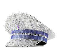 MALSSE Cappello da capitano da sposa con strass gioiello per donne cappello da sposa paillettes scintillanti accattivanti accessori per foto marinai accessori da sera