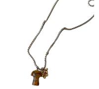 MALSSE Catena a forma di fungo in acciaio con pietra naturale per regalare ciondolo intagliato a mano per gli amanti della natura e dell'arte, gioielli in pietra robusta, Misura unica, come descritto