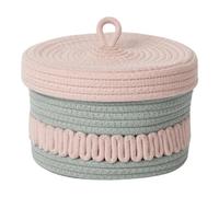 MALSSE Cesto portaoggetti in corda di cotone intrecciato con coperchio, realizzato a mano, organizer rotondo per camera da letto, scrivania, decorazione per la casa, con coperchio antipolvere
