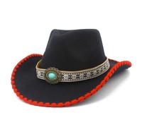 MALSSE Classico Fedoras Cappello Panno Largo Falda Western Cowboy per Cena Outdoor Casual Wear Fedoras Cappelli Donne, Nero , Taglia unica