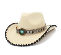 MALSSE Classico Fedoras Cappello Panno Largo Falda Western Cowboy per Cena Outdoor Casual Wear Fedoras Cappelli Donne, Beige, Taglia unica