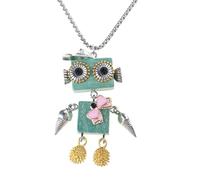 MALSSE Collana con ciondolo a forma di robot in legno, elegante catena per clavicola, blocco di legno, gioielli accattivanti