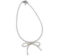 MALSSE Collana con perline alla moda elegante collana girocollo con perle finte ciondolo collane fascino gioielli per feste, Pearl bow necklace, come descritto, come descritto