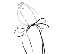 MALSSE Collana di perle con fiocco a doppio strato catena alla clavicola elegante collana di perle collana versatile catena per clavicola decorazione gioielli, Misura unica, come descritto, come