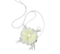 MALSSE Collana girocollo con fiore e piume, ampia catena in corda vintage, perle di camelia, con lacci per donne e ragazze, collana girocollo con camelia di compleanno, Misura unica, come descritto