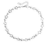 MALSSE Collana girocollo con perline, elegante collana con perline con decorazione a stella intagliata, mostra il tuo fascino personale collana da donna