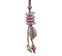 MALSSE Collana in ceramica multicolore con perline etniche gioielli con perline in ceramica tessute a mano e ciondoli a foglia perline multicolore catena maglione, Misura unica, come descritto, come