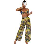 MALSSE Costume da bagno da donna, set da 2 pezzi, con pantaloni copricostume da bagno con stampa floreale, costume da bagno push-up da donna