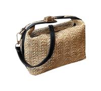 MALSSE Delicata borsa a tracolla in paglia intrecciata con tracolla regolabile alla moda grandi borse a tracolla per viaggi e vacanze al mare borsa da spiaggia, Nero , One Size