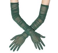 MALSSE Delicato pizzo come guanti a rete lunghezza 70-100 cm abbigliamento da sera accessorio maglia per costume danza nuziale Halloween elegante accessorio, Nero verde, Taglia unica