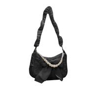 MALSSE Elegante borsa a tracolla alla moda in nylon con pieghe in pizzo retrò ragazze casual tracolla regolabile regalo elegante, Nero , One Size