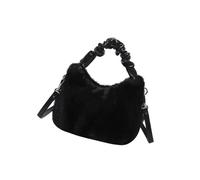 MALSSE Elegante borsa a tracolla da donna con manico plissettato in peluche peloso con tracolla regolabile per uso invernale borsa a tracolla casual da donna regalo festival, Nero , One Size