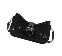 MALSSE Elegante borsa a tracolla in metallo con rivetti dettagliati spaziosa borsa a tracolla in PU con tracolla regolabile per donne e ragazze borsa a tracolla accento cintura, Nero , One Size