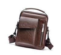 MALSSE Elegante borsa a tracolla in pelle PU per gli uomini con tasche multiple e tracolla regolabile retrò piccola borsa messaggeri retrò borsa in pelle PU, Marrone scuro, One Size